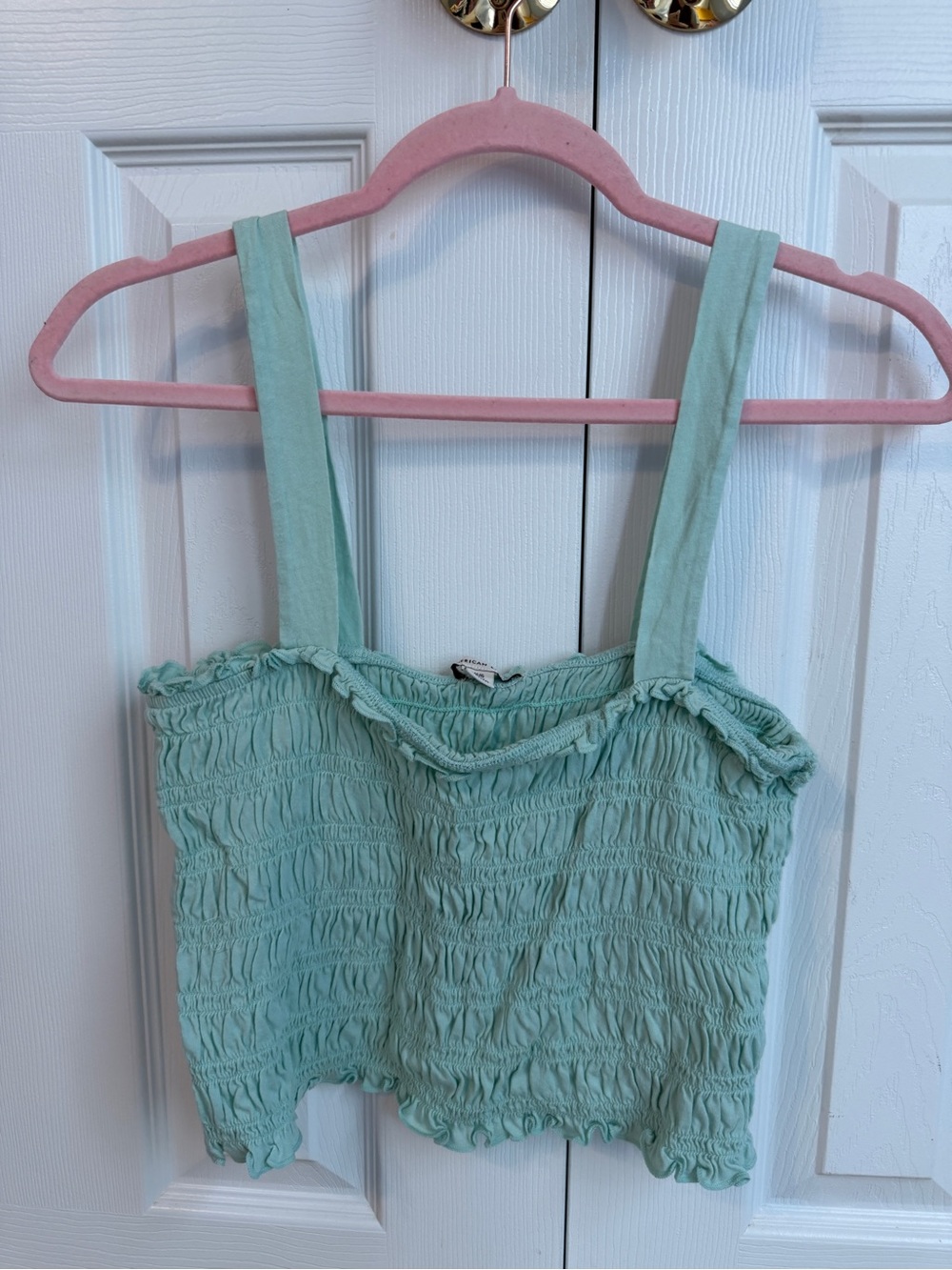 American Eagle Outfitters Mint Green Smocked Crop Tank